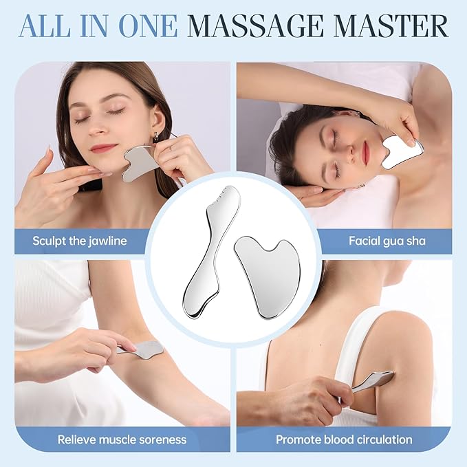 2Pcs Gua Sha Facial Tools Set,Guasha Massage Tool for Face&Body, Manual Massage Tool for Lymphatic Drainage &Jawline Sculpting & Puffiness Reducing,Gua Sha Muscle Scraper Tool,Skin-Care Tool