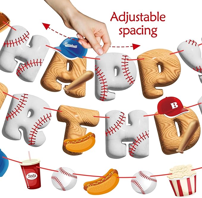 Pre-Strung Baseball Birthday Decorations, Baseball Happy Birthday Banners, Pre-Assembled Sports Banners Decorations