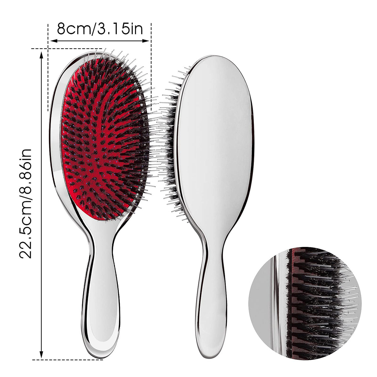 Sibba Anti-static Hair Brush Paddle Massage Hair Extension Brush Professional Detangle Natural Bristle Cushion Nylon Brush Comb for Long Thick Wavy Hair (Silver)