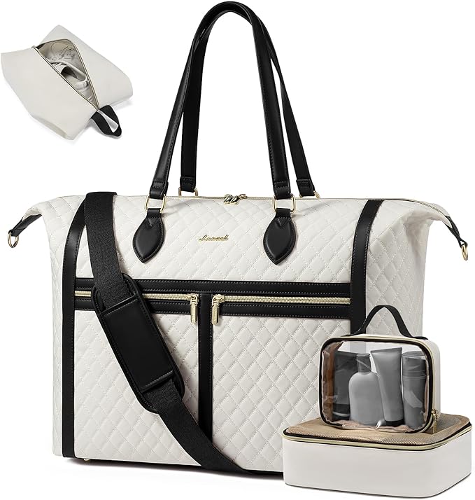 LOVEVOOK Travel Weekender 4-in-1 Duffle With Shoes Compartment, Carry On Overnight Bag, Toiletry Pouch & Wet Pocket, Large Tote for Women Labor Delivery Hospital