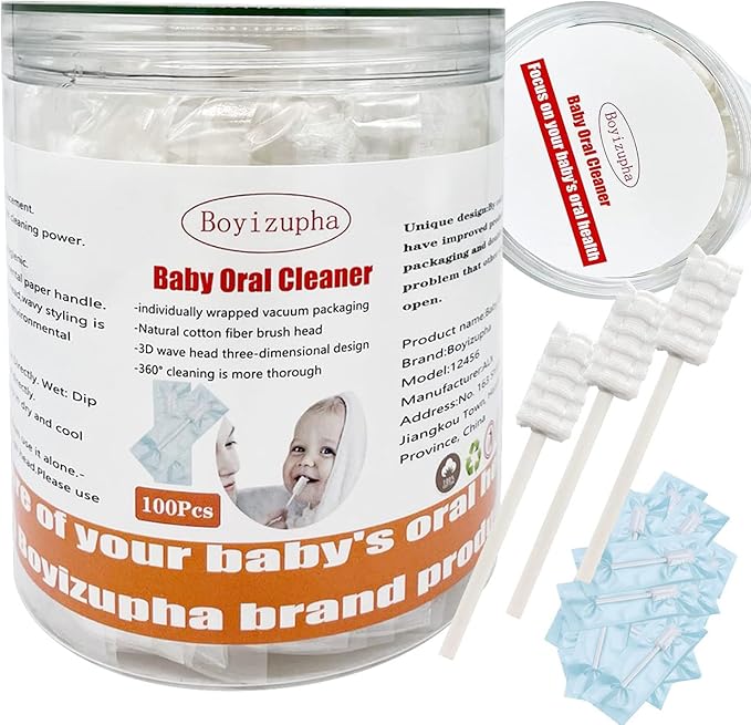 100 Pcs Baby Disposable Gauze Toothbrush,Baby Tongue Cleaner Newborn,Infant Mouth Oral Care Cleaning Swabs for 0-36 Month