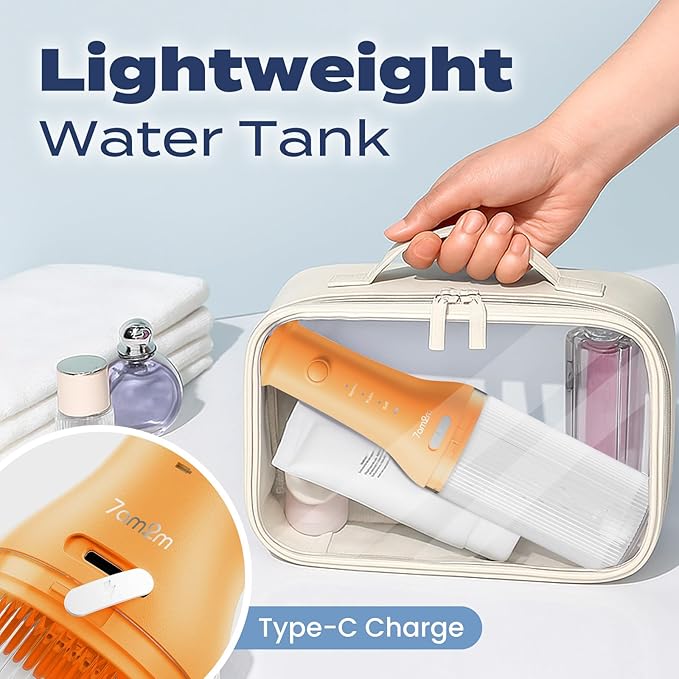 7AM2M Portable Water Flosser Cordless, Water Flosser for Teeth with 3 Modes and 2 Jet Tips, USB C Rechargeable, IPX7 Waterproof, Dental Water Flosser for Travel and Home Use (Orange)