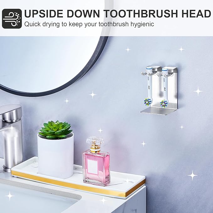 Electric Toothbrush Head Holder, Electric Tooth Brush Stand, Toothbrushes Holder, Electric Toothbrush Holder Wall Mounted or Desktop, Shower Tooth Brush Head Holder Storage (Silver)