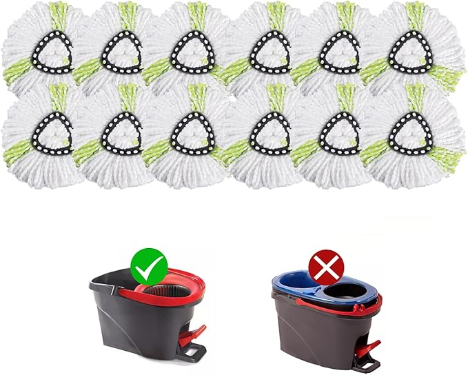 Matthew Cleaning 12Pack Green Microfiber Spin Mop Replacement Head Compatible with EasyWring Spin Mop Replace Head-EasyWring High Absorbency,Machine Washable,Microfiber Spin Mop Refills