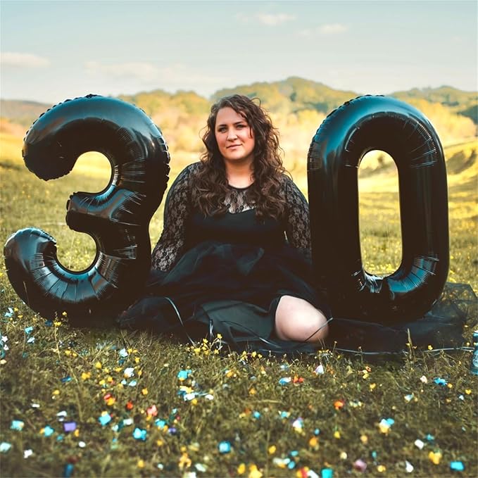 Black Number 30 Balloons, 40 Inch Black Mylar Foil Number 3 & 0 Balloons for Women, Self Inflating 30th Birthday Balloons for 30 Year Old Men Anniversary Birthday Party Decorations Supplies