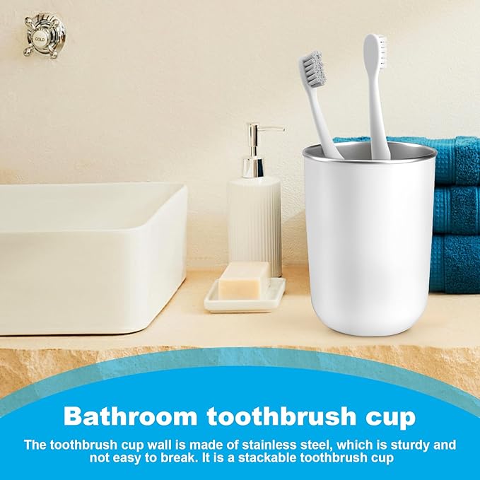 Stainless Steel Mouth wash Cup 12 oz Toothbrush Cup Stainless Steel Small Children Cups for Home，BPA-Free Insulated Tumbler for Home & Outdoor Activities drinking cup (gray white)