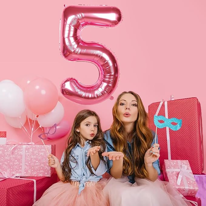 40 Inch Giant Hot Pink Number Balloon, Mylar Foil Helium Hot Pink Balloons for Birthday Party, Number 5 Balloon for Birthday Decorations, Hot Pink 5 Birthday Balloon