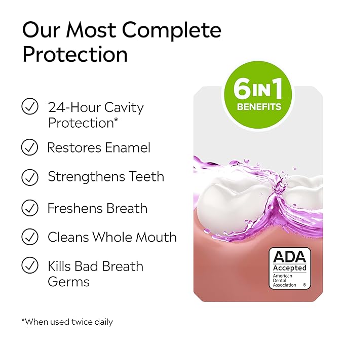 Listerine Total Care Alcohol Free Anticavity Fluoride Mouthwash, 6 Benefit Oral Rinse to Help Kill 99.9% of Germs That Cause Bad Breath, Strengthen Teeth, Restore Enamel, Fresh Mint Flavor, 500 mL