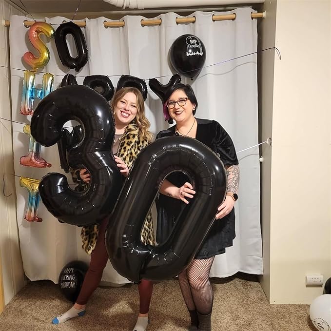 3pc Black 40 Inch Number 70 Balloons for Women, Men, Unisex Adults - Birthday, Anniversary - Reusable Numbered Balloons