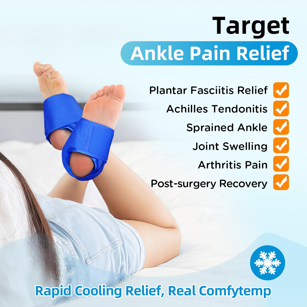 Comfytemp Ankle Ice Pack Wrap for Plantar Fasciitis, Swelling, Foot Pain Relief, Gel Ice Packs for Injuries Reusable, Hot Cold Compress for Achilles Tendonitis Sprained Ankles Feet, 2 Packs, Dark Blue