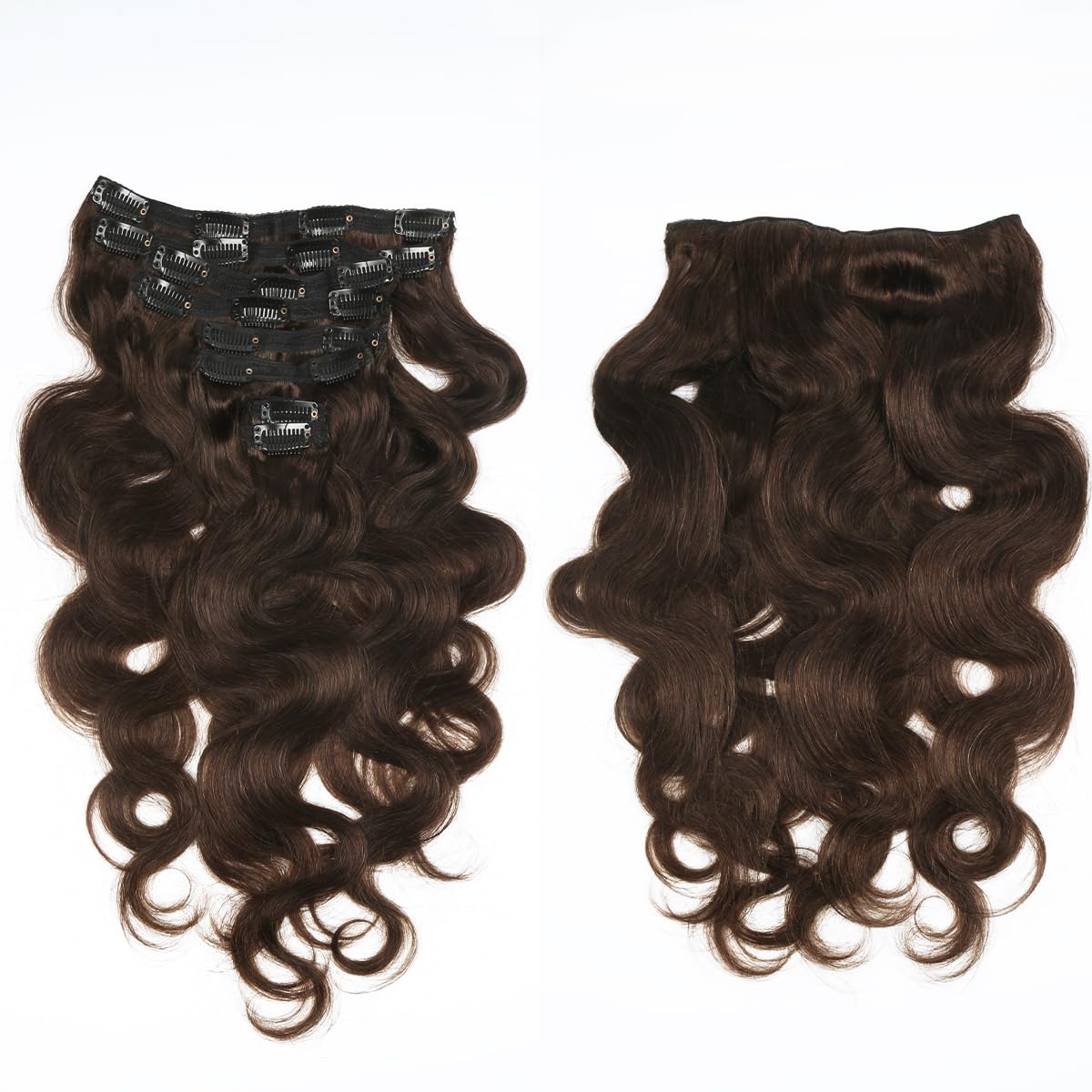 Clip in Hair Extensions Real Human Hair 16 Inch Remy Human Hair Extensions for Women Double Weft Seamless Clip ins Brazilian Body Wave Virgin Human Hair Extensions 8Pcs 100g 20 Clips Dark Brown