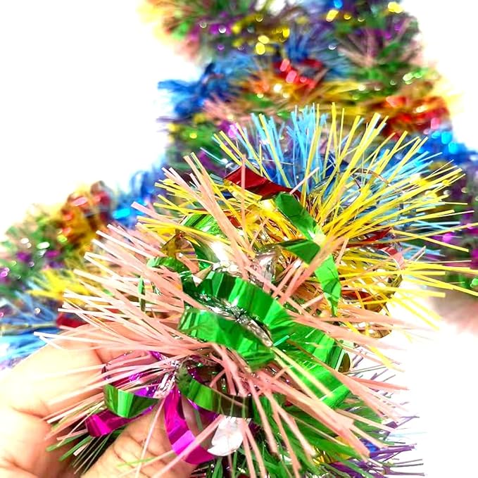 33Ft Long Tinsel Twist Garland Shiny Thick Metallic Foil Xmas Tree Decorations for Birthday Party Halloween Parade Floats Christmas New Year Parties and Other Holidays Hanging Decor Supplies-Colours