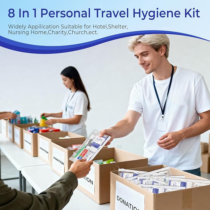 Xuezoioy 5 Sets Personal Hygiene Kit Bulk,9-in-1 Green Disposable Toothbrushes with Toothpaste Floss Comb Soap Cover and Hotel Vanity Set Basic Travel Toiletry Supplies for Homeless,Travel,Guests