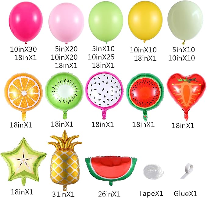 149pcs Twotti Fruity Balloon Arch Kit - Pastel Pink Yellow Green Citrus Balloons with Watermelon Pineapple Tropical Mylar Foil Balloons for 2nd Birthday Summer Party Decor