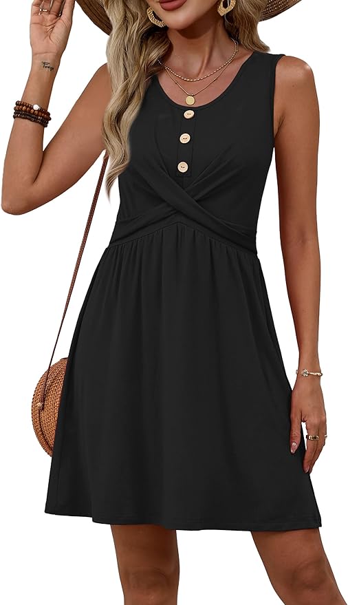 OFEEFAN Summer Dresses for Women Beach Fashion Sundresses Babydoll Dress Button Down Boho Dresses Cute Cross