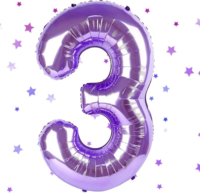 Purple Number Balloons, 40 Inch Purple Balloon 3.3 Helium Balloon 3th Birthday for 3 Years Birthday Decoration Children Girls Boys