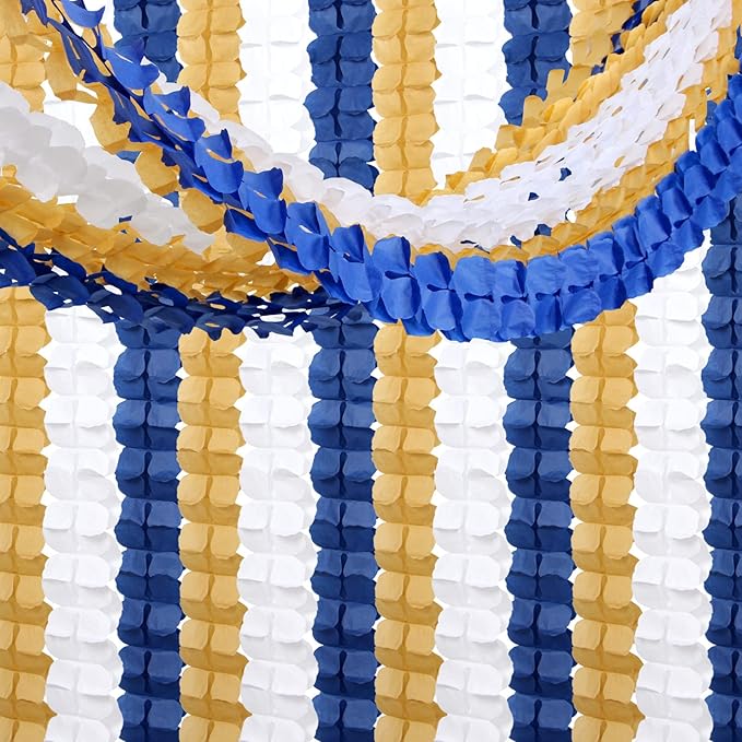 Navy-Blue White-Gold Party-Decorations Streamers Garland - 12pcs Royal Blue Graduation 2026 4-Leaf Paper Clover Streamer Men Boy Birthday Wedding Bridal Shower Flower Banners Fathers day Decor Ouruola