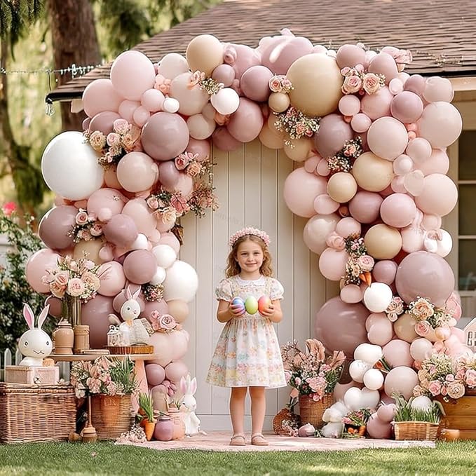 Dusty Pink White Balloon Garland Double Stuffed Baby Pink Nude Beige Balloons Cream Balloon Arch Kit for Boho Baby Shower Easter Birthday Bridal Shower Wedding Mother's Day Party Decorations