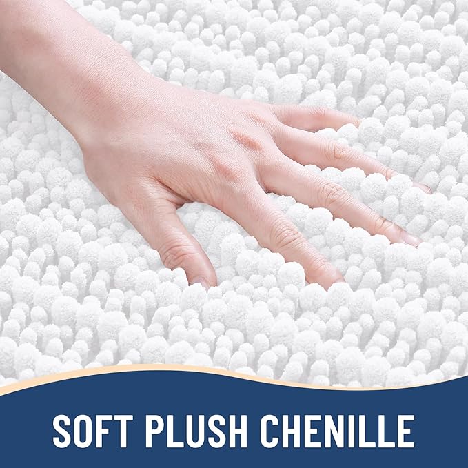 Arotive Luxury Chenille Toilet Rugs U-Shaped, Extra Soft Thick Absorbent Bathroom Mat, Non-Slip Shaggy Plush Contour Rugs, Machine Wash Dry Bath Mat for Toilet Base, 24x20, White