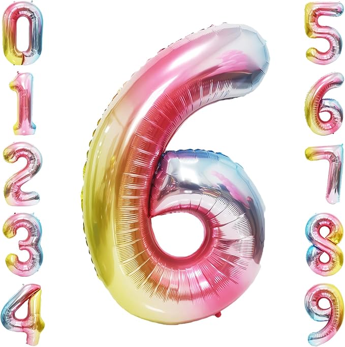Rainbow Number Balloons Birthday Balloons - Giant Number 6 Balloon 40 inch, Numbers Balloon Birthday Decorations, Rainbow Party Supplies for Baby Shower