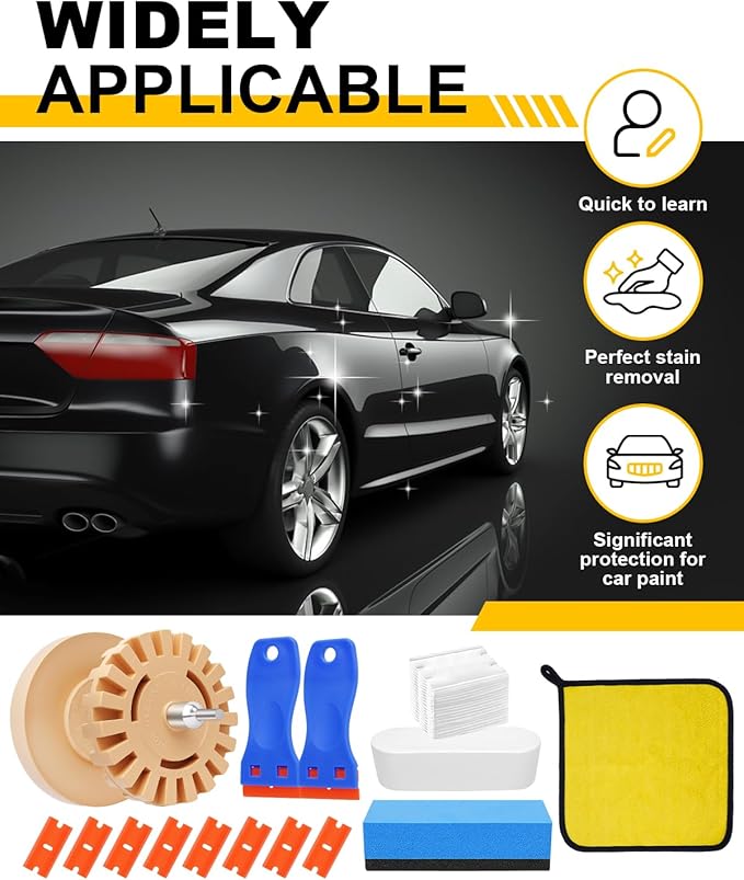 35Pcs Eraser Wheel Kit, Decal Remover Wheel for Automotive Car Sticker, Vinyl, Rv, Vinyl Removal Tool, Scraper, Razor Blades, Car Sponge Wipe, Polishing Wax and Cotton Pads