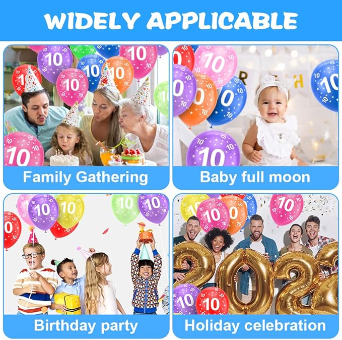 Ainiv 10th Birthday Balloons 18PCS, 12inch Numbers Printed Latex Party Balloons, 10th Anniversary Party Supplies Balloons, Numbers Balloons Decorations for Girls Boys 10 Year Old Birthday Party