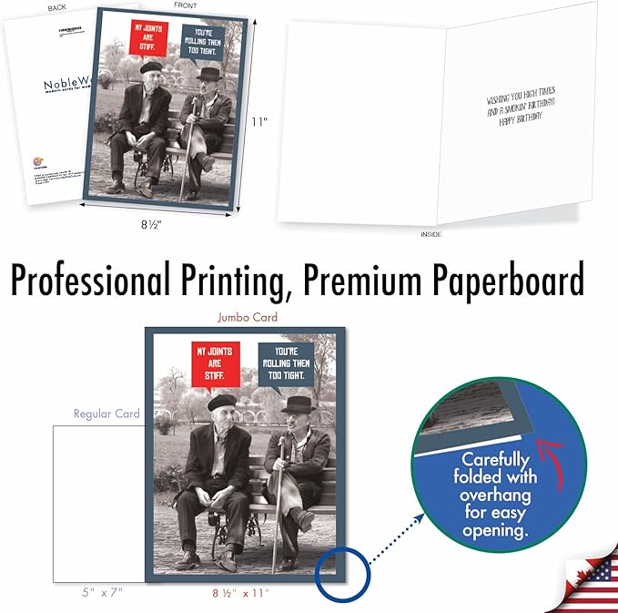 NobleWorks Jumbo Hysterical Birthday Greeting Card 8.5 x 11 Inch with Envelope (1 Pack) Big, Jumbo Bday Unlit Men Stiff Joints J10245BDG