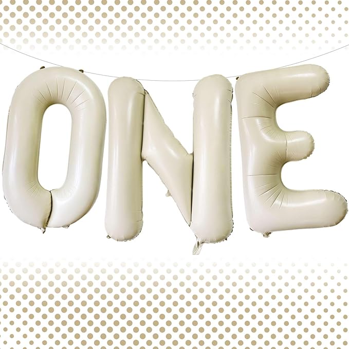 40 Inch Beige One Balloons, Giant Cream White Letters One Balloons Foil Mylar Helium White Letter Balloons for 1st Birthday Party Supplies Baby Shower Anniversary Decorations Alphabet White ONE
