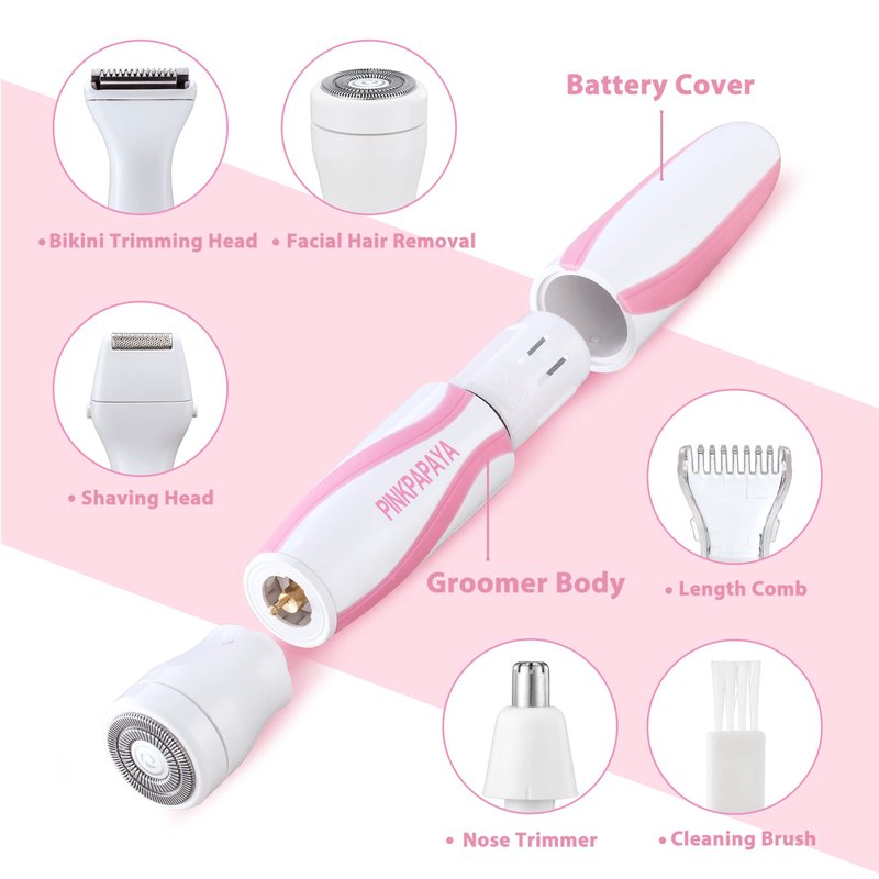 Pinkpapaya Electric Bikini Trimmer for Women,4 in 1 Electric Shaver,Bikini Line Hair Removal and Facial Hair Remover,Face Razors & Nose Hair Trimmer,Women's Grooming Kit,Tomato/p9k8