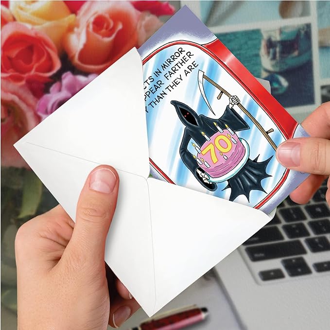 NobleWorks - 70th Milestones Birthday Greeting Card with 5 x 7 Inch Envelope (1 Card) - Objects in Mirror 70 4849