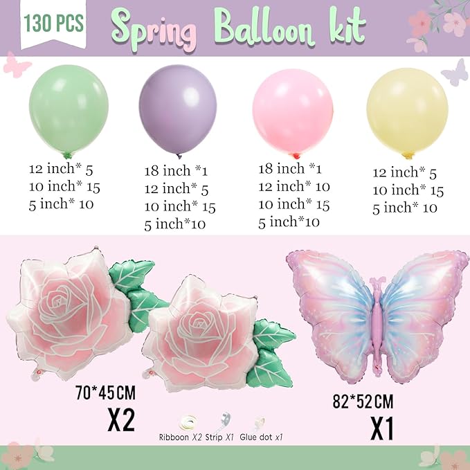 Spring Floral Butterfly Balloon Arch Kit Pastel Lavender Purple pink yellow Balloon Garland with rose Butterfly mylar Balloons for Wildflower Fairy Baby Shower Birthday Garden Tea Party Decorations