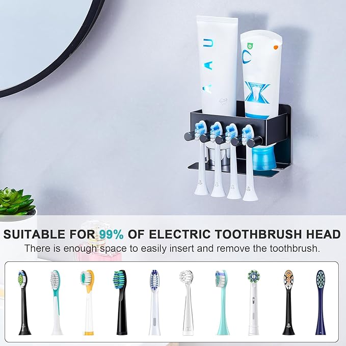Electric Toothbrush Head Holder, Electric Toothbrush Holders Wall Mounted, Electric Head Holder, Brush Head Storage, Brush Head Holder Toothpaste Holder for Bathrooms (Black)