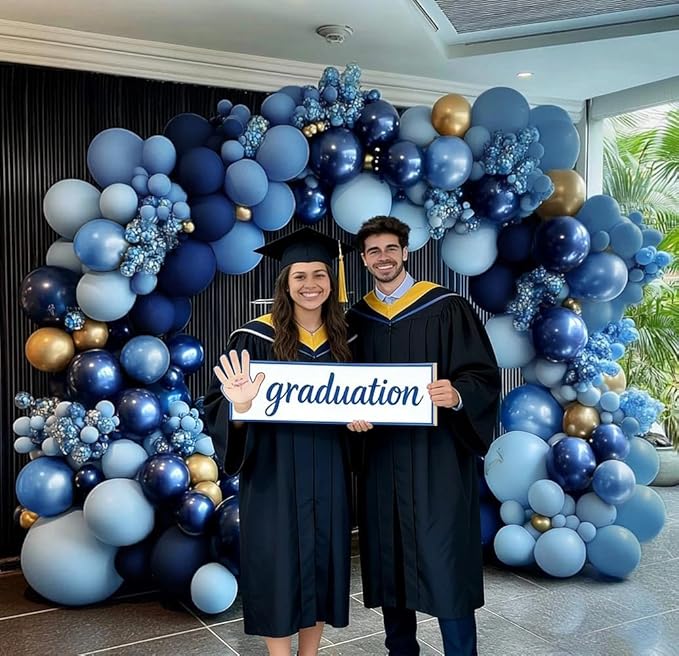 Navy Blue Gold Balloon Arch Kit - Double Stuffed Royal Dusty Blue Gold Balloon Garland Latex Pastel Dark Different Sizes for Graduation Birthday Wedding Baby Shower Anniversary Father's Day Decor