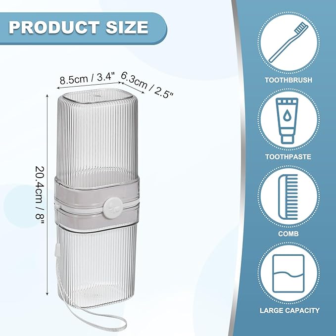 uxcell 1Pcs Travel Toothbrush Case, Portable Travel Toothbrush Holder with Cover, Toothbrush and Toothpaste Container for Bathroom, Gym,Business Trip, Camping (Light Gray)