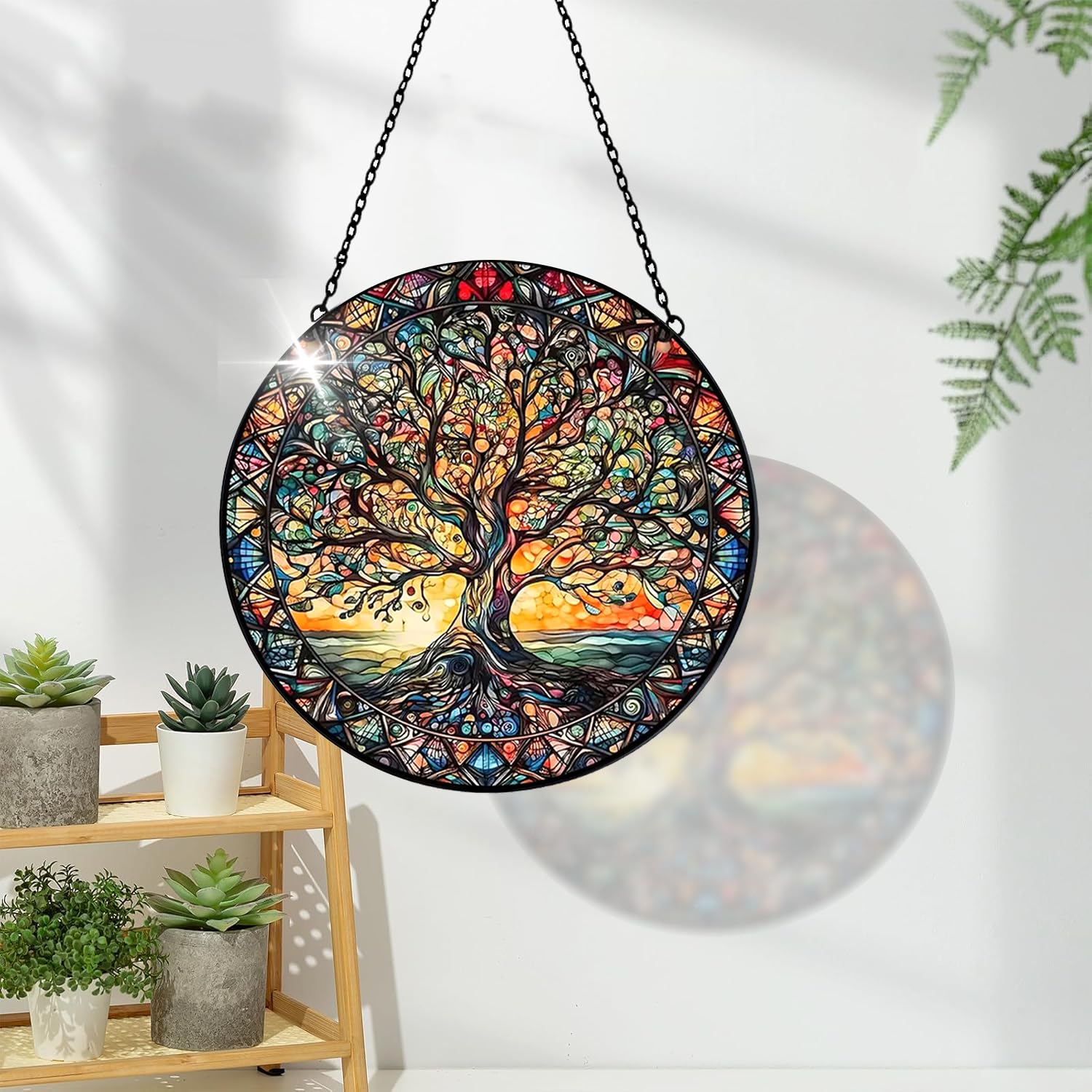Tree of Life Suncatcher Indoor/Outdoor Stained Glass Window Hanging - Handmade Stained Glass Suncatchers for Windows Hanging - Decoration for Home Garden Christmas Party Wedding Housewarming Gifts