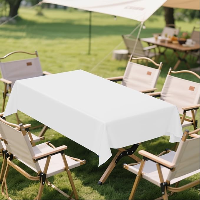 12 Pack Premium White Plastic Table Cloth -70 X 120 Inch Rectangle Tablecloth, Disposable Tablecloth Plastic Table Cover for Parties (12, White, 70" X 120" Rectangle)
