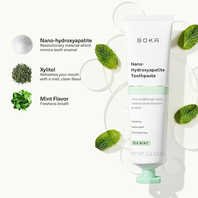 Boka Fluoride Free Toothpaste, Nano Hydroxyapatite Toothpaste, Appropriate for Sensitive Teeth - for Adult, Kids Oral Care - Ela Mint Flavor, 3.4 Fl Oz 1Pk US Manufactured