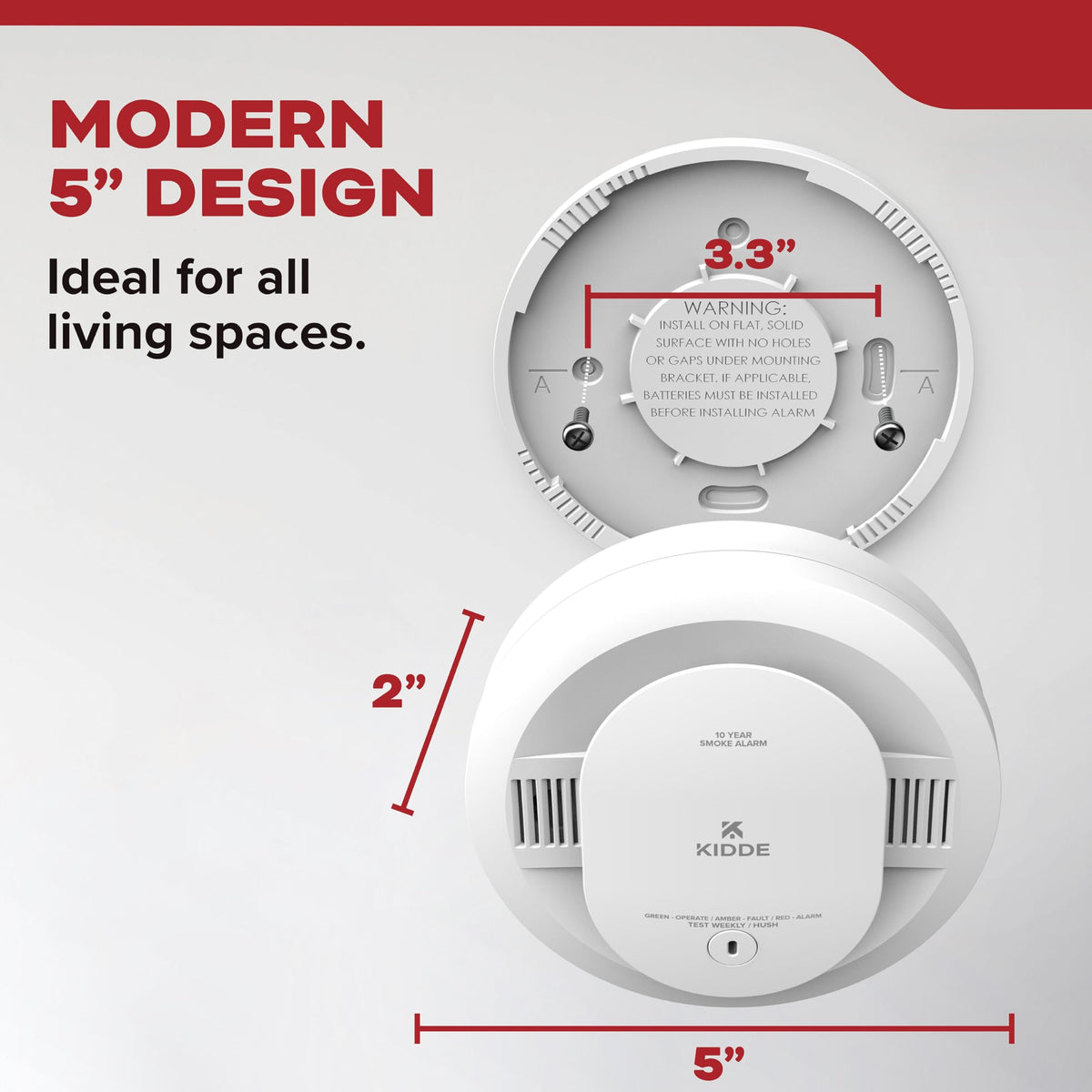 Kidde Smoke Detector, 10-Year Battery Powered, with LED Status Lights, 85 dB Alarm, 5-inches, 20SD10, 3 Pack