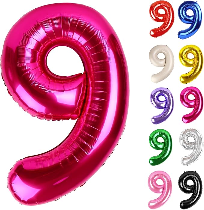 Hot Pink Number 9 Balloon 40 Inch, 9 Balloon Number, 9th Birthday Decorations, Hot Pink Party Supplies for Boys Girls