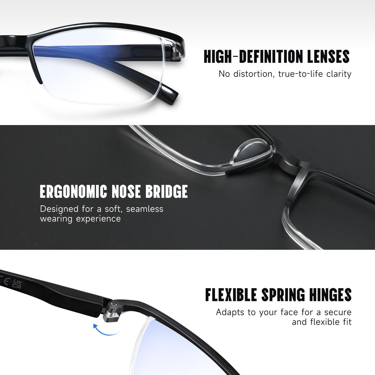 AIMISUV 6Pack Reading Glasses Men, Spring Hinge Blue Light Blocking Readers, Lightweight TR90 Computer Magnifying Eyeglasses (3.25X)