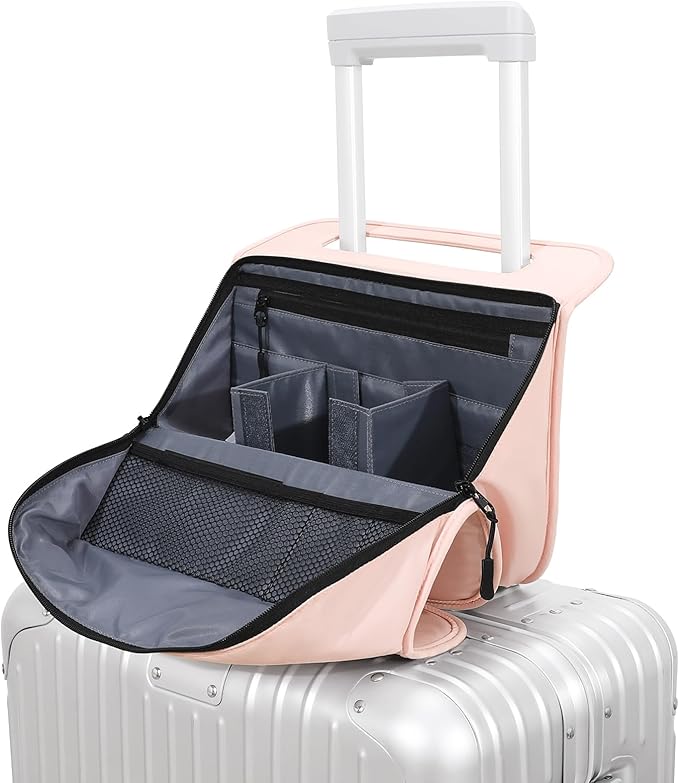 CONTAIL 13 Inch 3L 4-in-1 Travel Essentials Organizer, Small Business Handbag, Suitcase Drink Holder,Phone Tablet Holder,Airport Accessories Storage,Pink