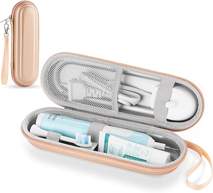TYSORETY Toothbrush Travel Case for Oral B/Oral-B Pro 1000 1500 5000 7000 & Philips Sonicare 4100 1100 5300 5100 6100/iO Electric Toothbrush, Hard Protective Storage Bag (Gold)