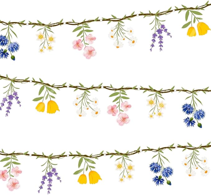 JIAYIQI 2PCS Wildflower Party Decorations - 7.9FT Pre-Strung Floral Garlands for Baby Shower Bloom Birthday Tea Party Wedding - Reusable & DIY Hanging Flower Garland for Garden Theme & Spring