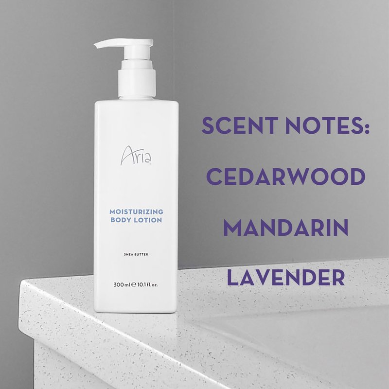 Aria Moisturizing Body Lotion - Hydrating Shea Butter - Scented with Cedarwood, Green Mandarin, Lavender - Vegas Hotel Body Lotion - 10 oz