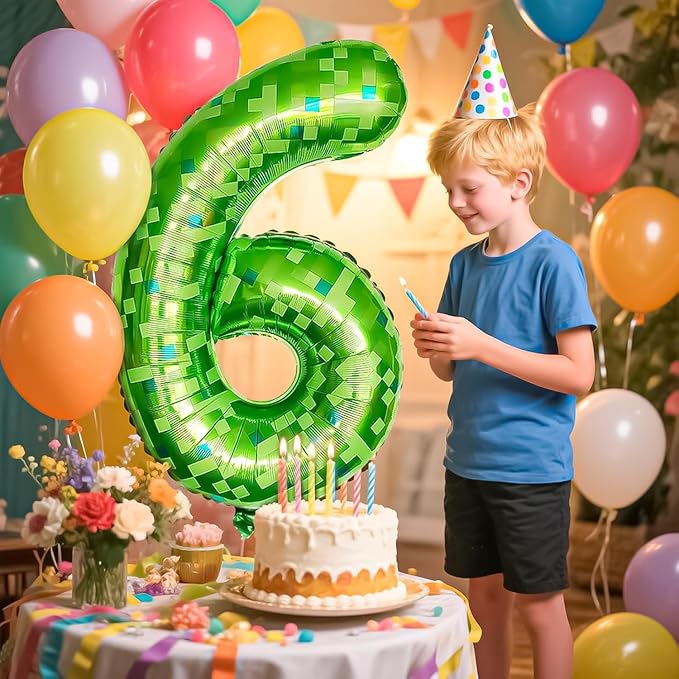 Green Number Balloons, Gaint Green Pixel Number 6 Balloon 40 Inch Dark green 6 Balloon for Boys Girls Kids 6th Birthday Party Decoration