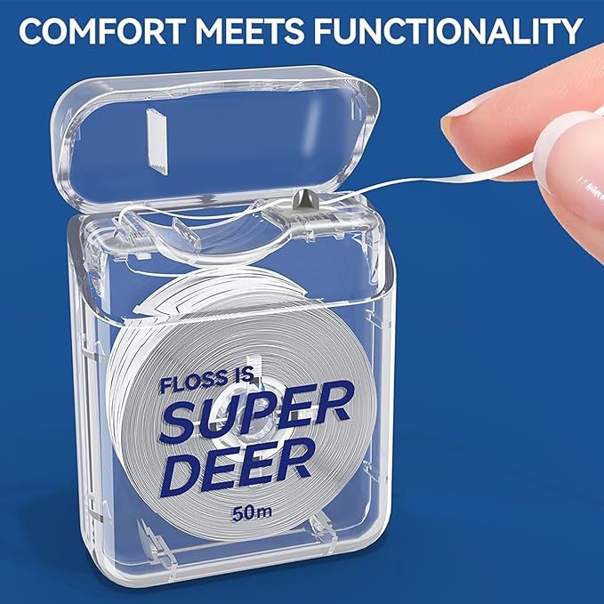 Super Deer Flat Dental Floss - Mint, PTFE Floss, Gentle on Gums, Expands & Stretches,Plaque Remover for Teeth, Shred Resistant, Floss Slides Smoothly, Easy to Use, 55 yd (6)