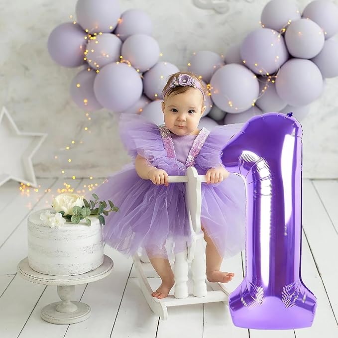 Purple Number Balloons, 40 Inch Purple Balloon 1.1 Helium Balloon 1st Birthday for 1 Years Birthday Decoration Children Girls Boys