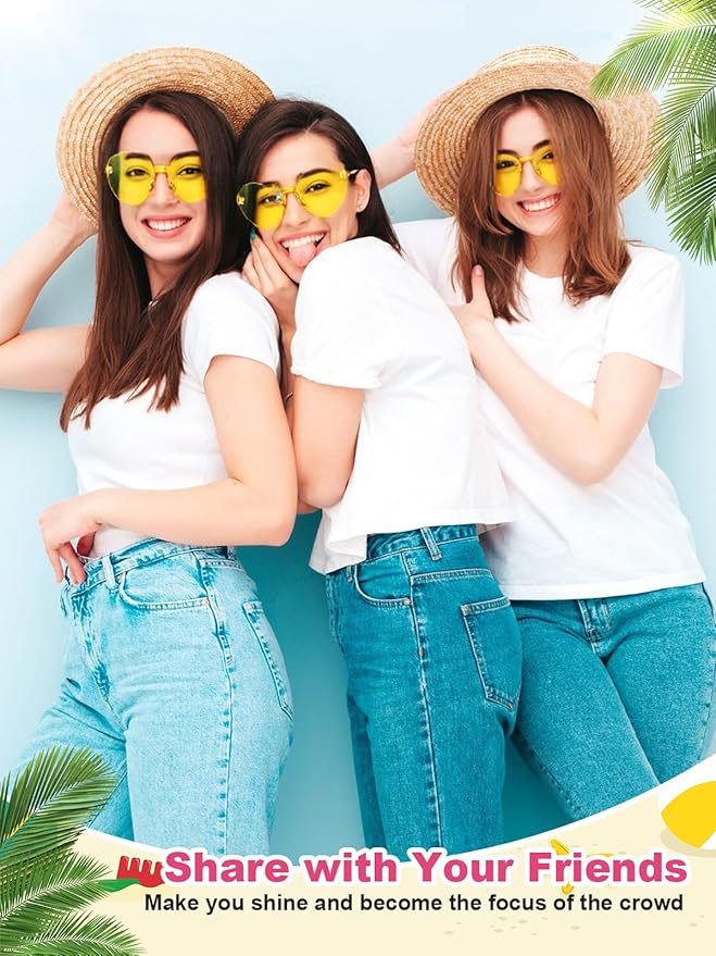 Heart Shaped Sunglasses for Women Colorful Glasses Fun Trendy Transparent Heart Sunglasses Party Favor (1 Pair-Transparent Yellow)