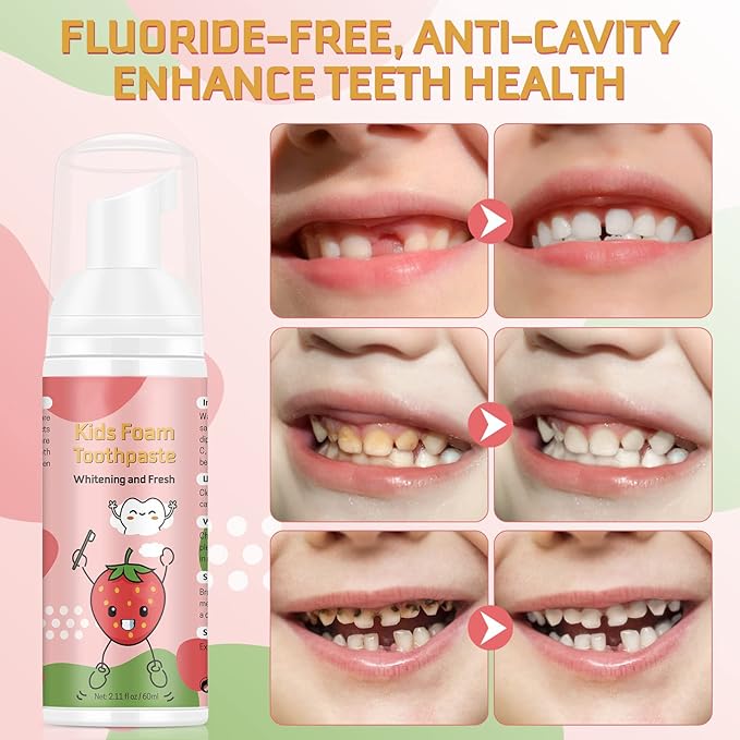 Foam Toothpaste Kids, Kids Foam Toothpaste with Low Fluoride, Toddler Toothpaste and Mouthwash for Dental Care for U-Shape Electric Toothbrush for Children for 3 and Up