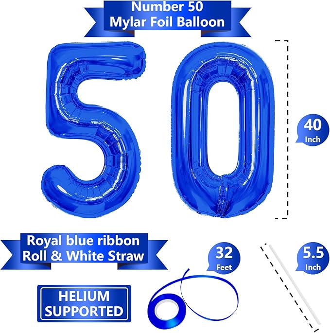 Number Balloons Navy Blue Balloons - Giant Number 50 Balloon, Blue 50th Number Balloon Birthday Decorations for Him